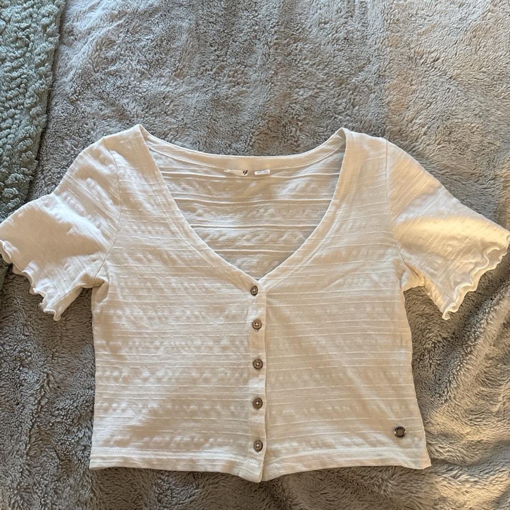 Roxy Cream Button-Up Crop Top